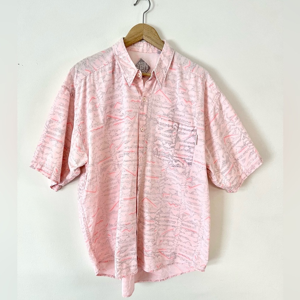 Permit Vintage Pink 80s Print Button-Up Collared Cotton Short Sleeve Shirt XL‎